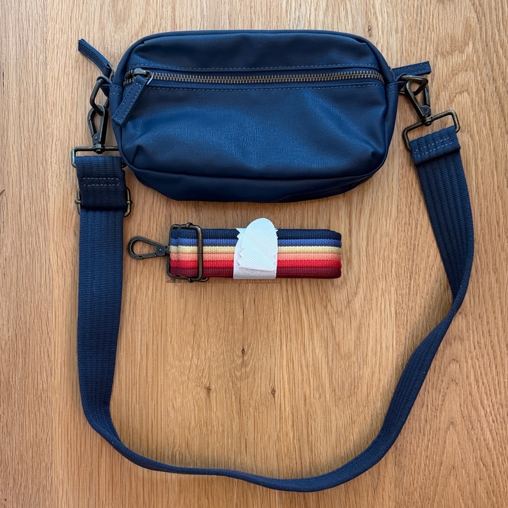 Marine Layer Navy Crossbody Bag with Striped Removable Strap